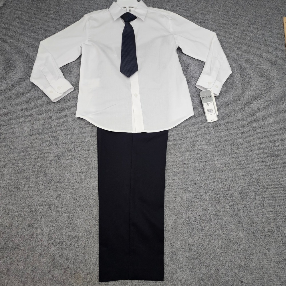 Kenneth Cole Reaction Dress Set Boys Size 7 Black / White Pants Shirt‎ Tie